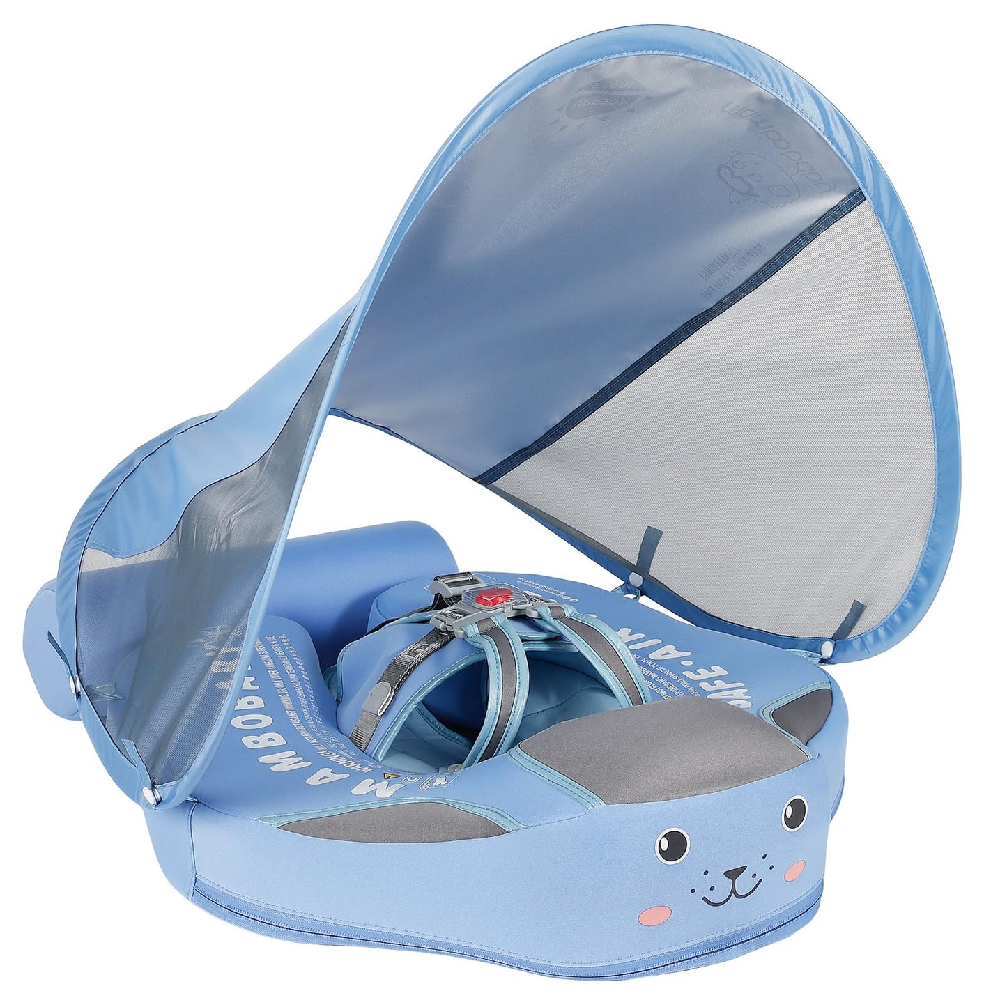 Newest Add Tail Never Flip Over Mambobaby Non Inflatable Baby Swim Float with Canopy UPF 50+ Adjustable Size Vest Air Free Water