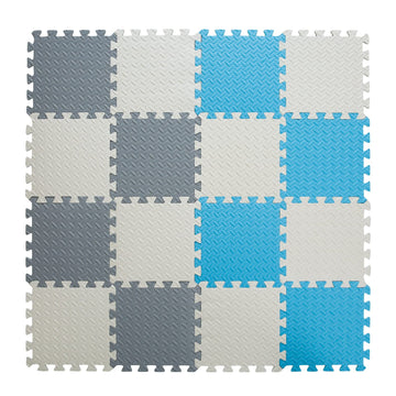 Tamiplay Foam Floor Mats For Kids, 12 X 12 Inch 16 Tiles 0.4' Thickness Foam Play Mat, Non-Toxic Square Interlocking Floor Mats Rubber Baby Play Mat For Toddlers(White/Gray/Light Blue)