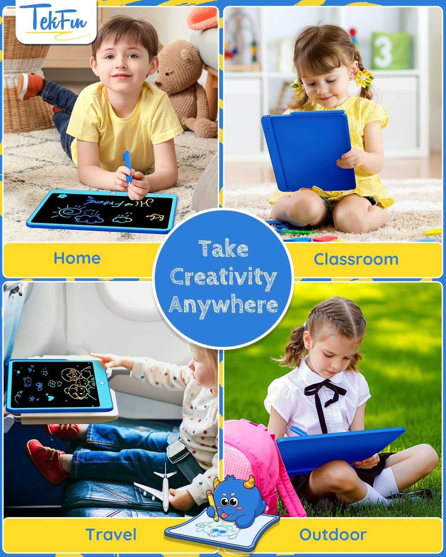 TEKFUN Kids Toys Gifts for 3+ Years Old Boys Girls Toddler, 12inch LCD Writing Tablet Erasable Drawing Tablet Writing Pads, Kids