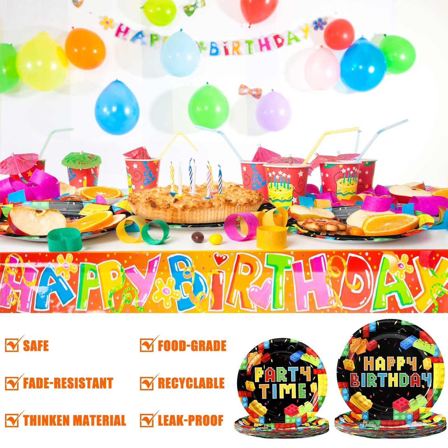 100 Pcs Building Block Party Supplies Building Block Party Plates Napkins Tableware Building Block Party Decoration Favor for Bu