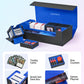 UAONO Trading Card Storage Box for MTG  Fits 7 Pcs Small Commander Deck Box  Large Card Deck Case with Dice Box for TCG PTCG Magic Sports Cards Game Playmat (Black  Blue)