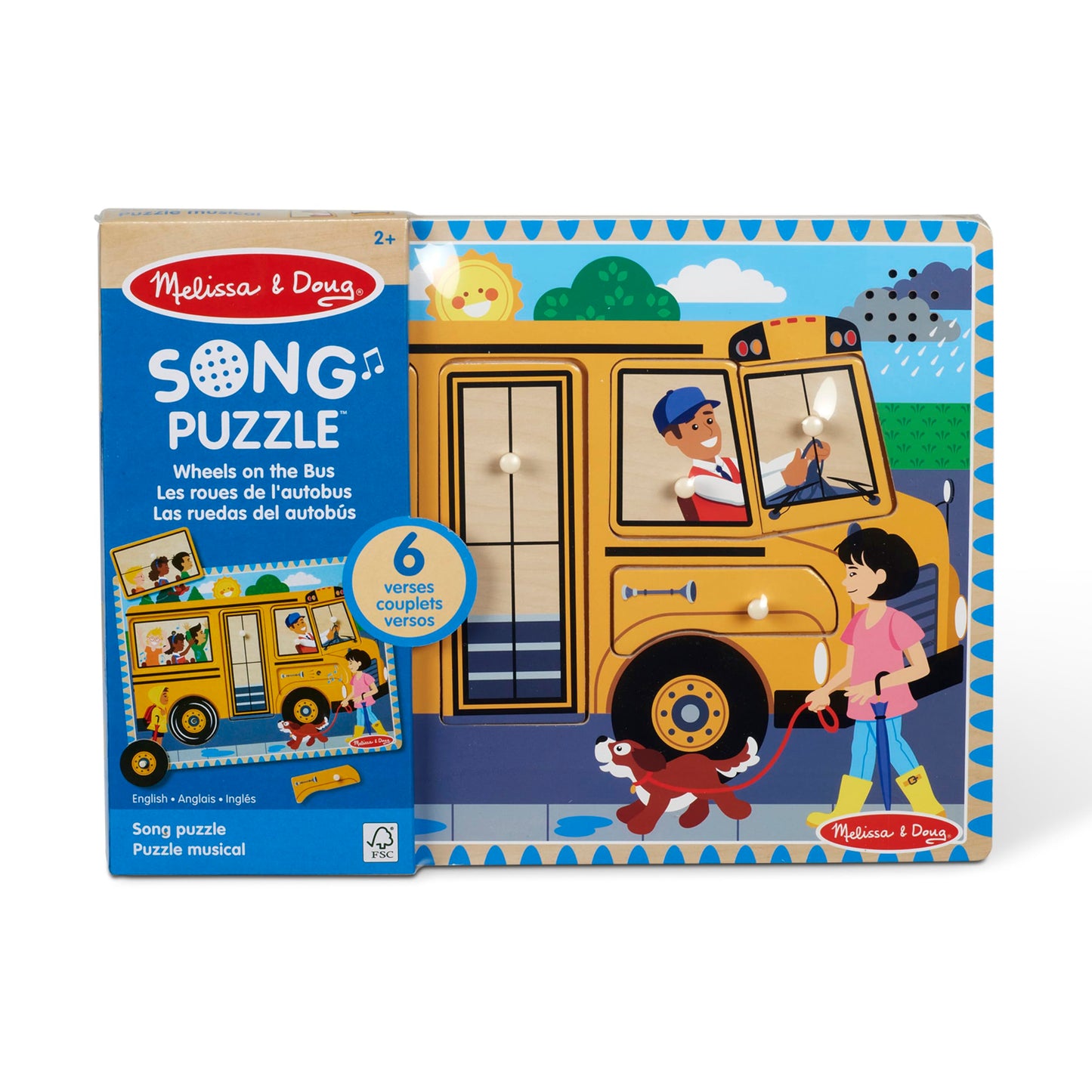 Melissa & Doug The Wheels On The Bus Sound Puzzle - School Bus Puzzle, Wooden Puzzle For Kids And Toddlers Ages 2+