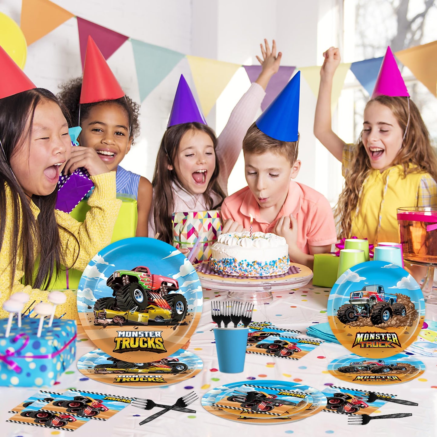 96 Pcs Monster Truck Plates And Napkins Monster Truck Birthday Decorations Monster Truck Party Supplies Monster Truck Party Favo
