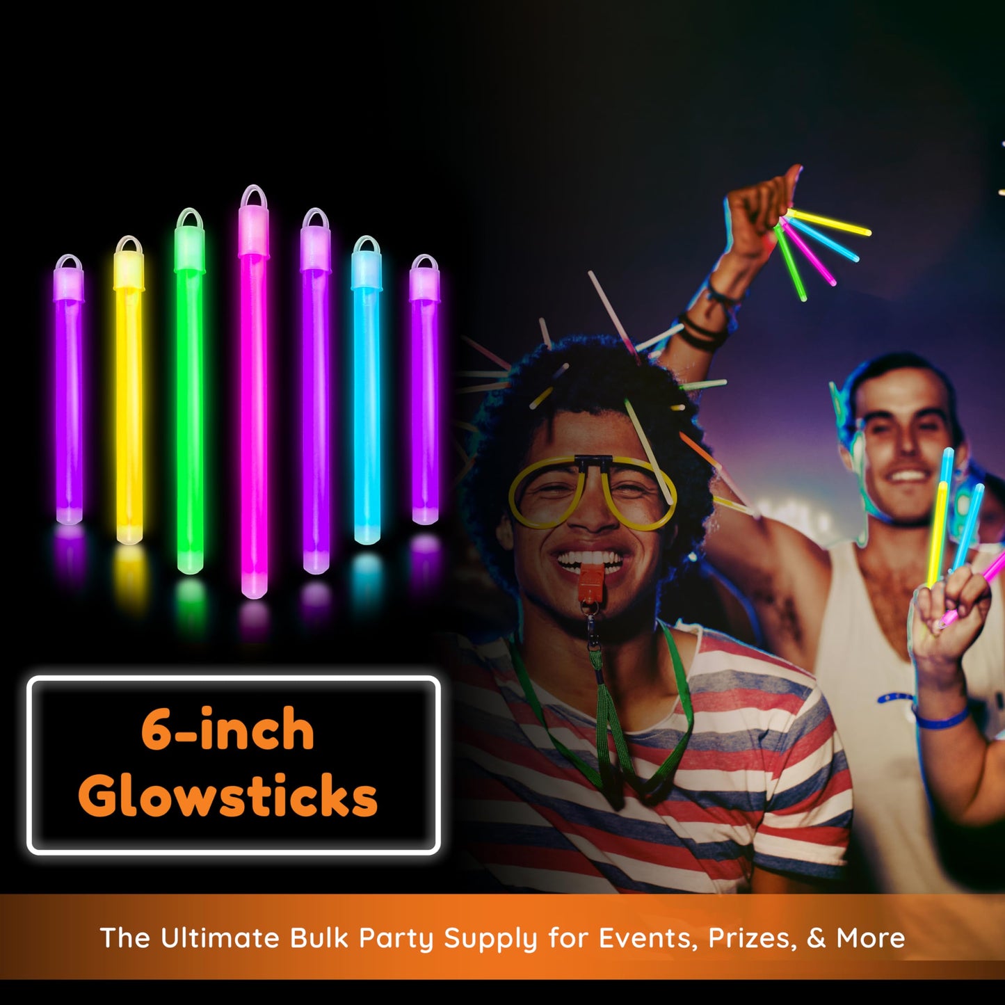 Glow Fever Glow In The Dark Sticks - 50 Ct 6' Glow Sticks Bulk Party Pack With End Caps & Lanyards - Glow Party Favors For Concert, Festival, & Wedding Neon Light Sticks By Party Dragon, Multi