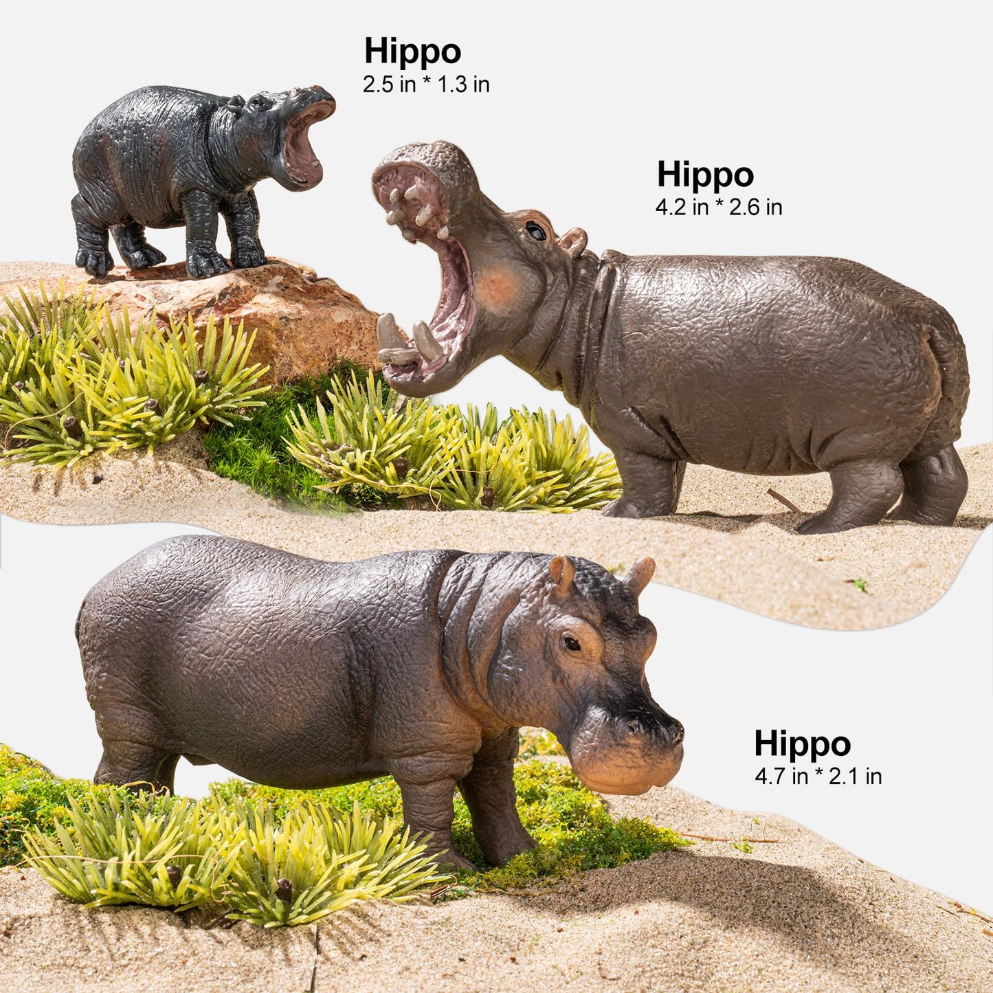 Safari Hippo Animals Toys  4PCS Plastic Wild Animals Family Figures Toy for Kids Ages 3-5 Includes Hippopotamus and Cubs  Cake Toppers Birthday Gift Party Favors for Boys Girls