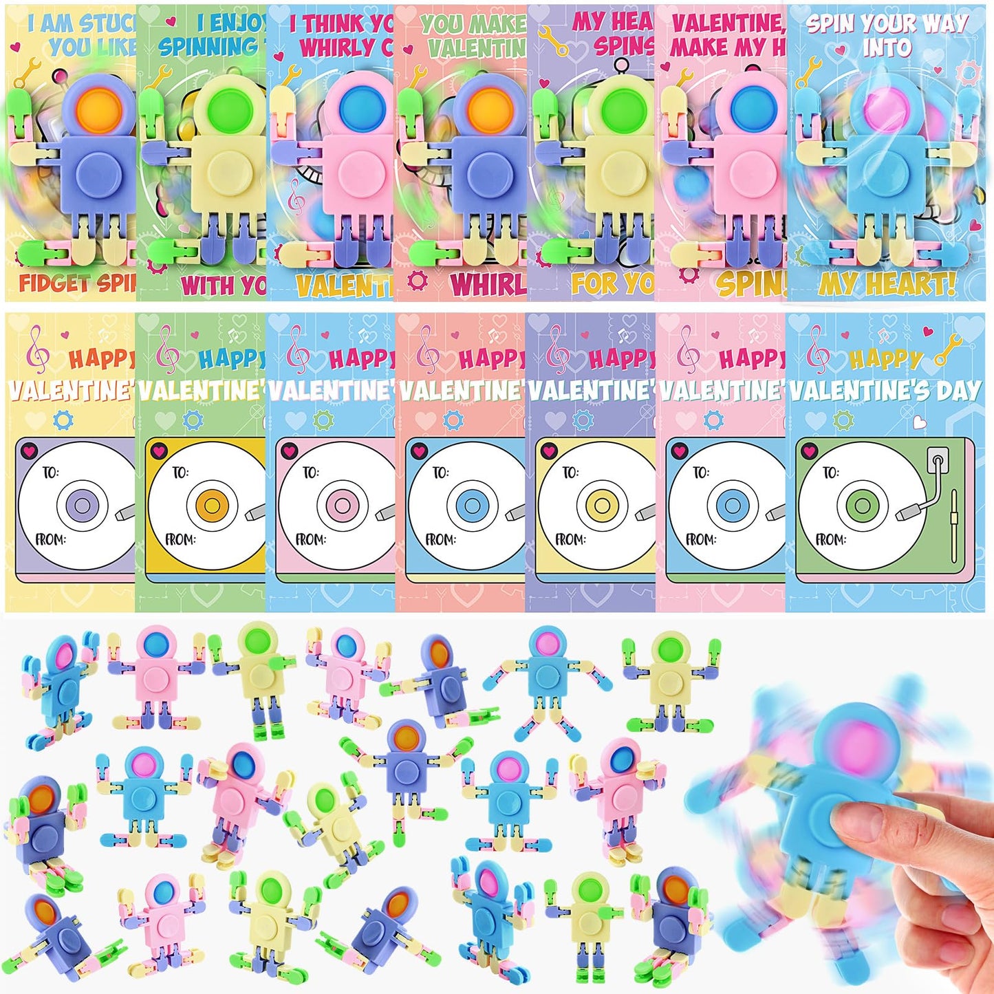 VioraWhite Fidget Spinners with Valentine Cards - 28 Packs Sensory Toys for Kids, Multicolor (Astronaut)