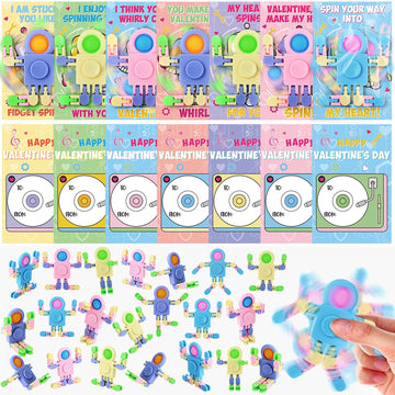 Viorawhite 28 Packs Valentine'S Day Gifts For Kids, Fidget Spinners With Valentine Cards For Classroom Prize Exchange, Deformabl