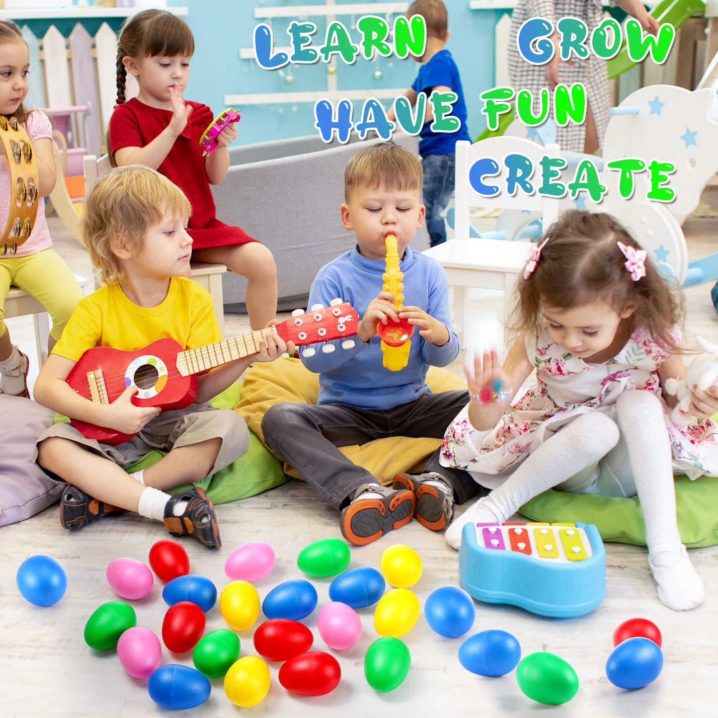 100 Pieces Egg Shakers Musical Instruments Percussion Maracas Egg For Kids Toys Plastic Easter Shaker For Learning Diy Painting,