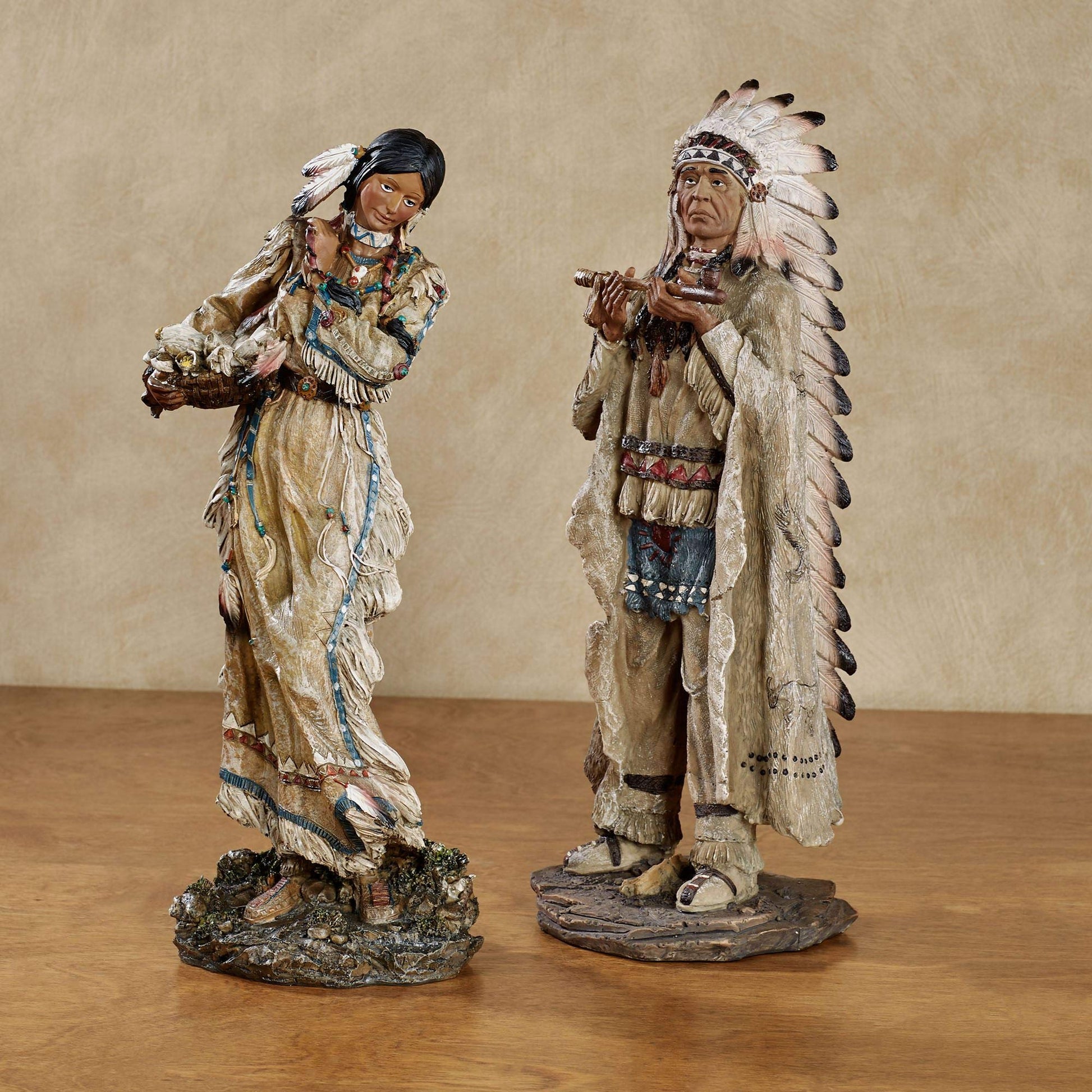 Touch of Class Majestic Tradition Native American Figurines Multi Earth Tones - Set of 2 - Figurine Table Decor for Shelf - Trib