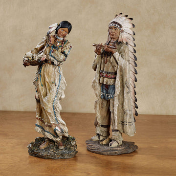 Touch of Class Majestic Tradition Native American Figurines Multi Earth Tones - Set of 2 - Figurine Table Decor for Shelf - Trib