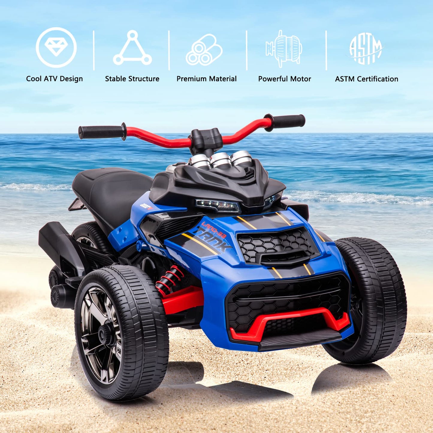 Postack 24V Kids 3 Wheeler Atv Kids Electric Ride On Motorcycle, Battery Powered Kids Electric Vehicle With Bluetooth, Music, Bl