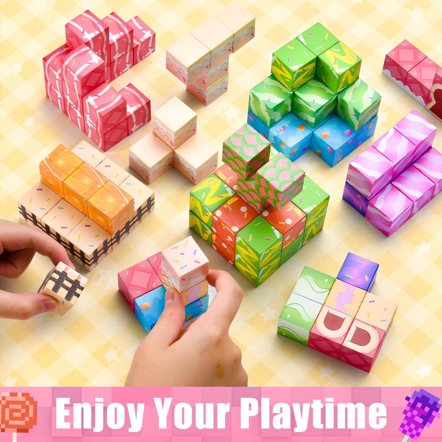 KKQ Magnetic Blocks 100PCS Magnetic Building Blocks for Kids, Candy Castle STEM Sensory Toys for Toddler,Christmas Birthday Gift