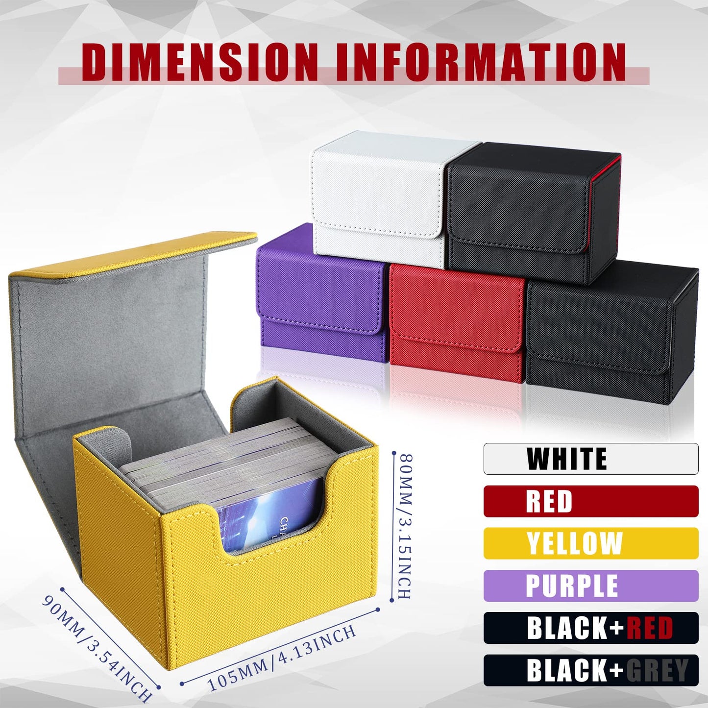 Yookeer 6 Pack Leather Deck Card Boxes 100+ Card Deck Game Box Magnetic Playing Card Deck Card Storage Box For 100 Plus Cards Compatible With Mtg Tcg (White,Black,Red,Yellow,Purple, Horizontal)