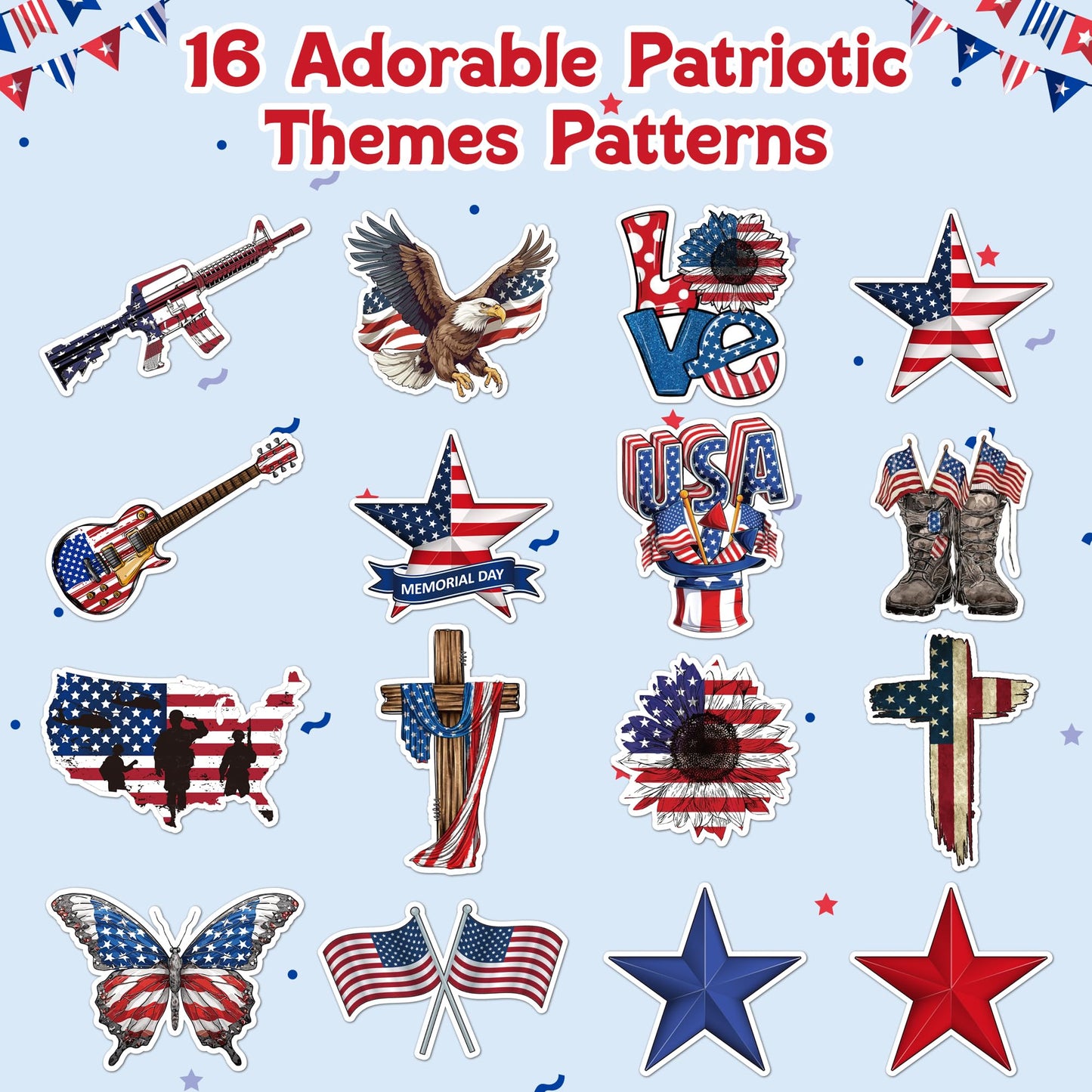 A1Diee America Veterans Day Stickers - American Flag Patriotic Stickers For Independence Day Decorations Red White And Blue Usa Memorial Day Veterans Day Decals Party Favor Supplies Decor, 1000Pcs