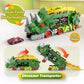 Hacocola Dinosaur Transporter Truck Foldable Sliding Race Track Toy With 8 Toy Cars For Kids Age 3 4 5 6 7 8 (Green)