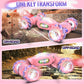 Fosgoit Pink Remote Control Car for Girls 6-12, 2.4Ghz 4WD Hand Controlled RC Car with Light & Music & Spray, Double-Sided 360 R