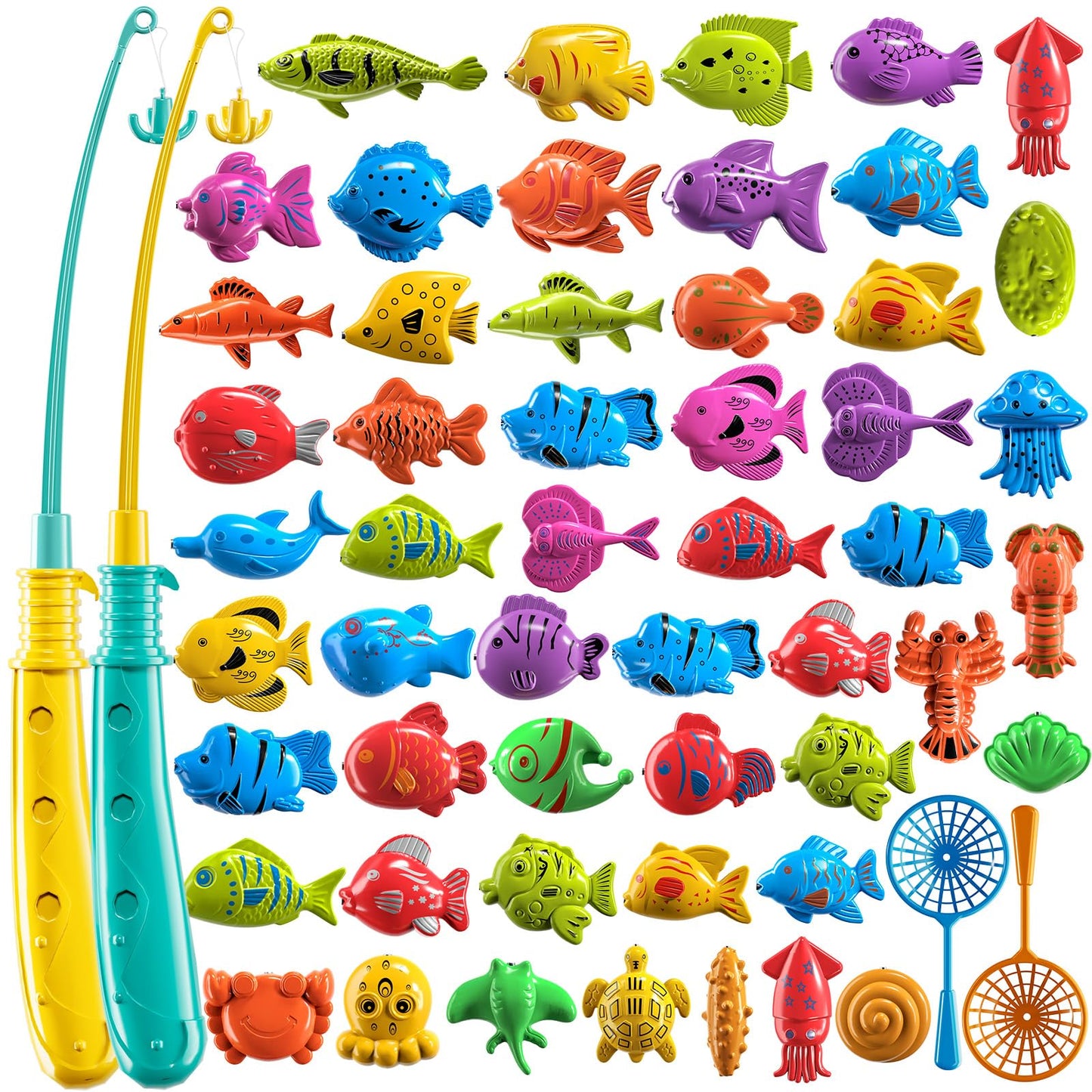 Temi Fishing Toy Game For Kids 3 4 5 6 7 8 Years Old, 51 Fish Bath Playset For Toddlers, Toy Magnetic Rod And Fishing Net, Outdo