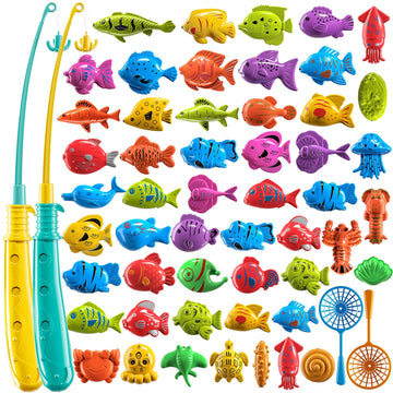 Temi Fishing Toy Game For Kids 3 4 5 6 7 8 Years Old, 51 Fish Bath Playset For Toddlers, Toy Magnetic Rod And Fishing Net, Outdo