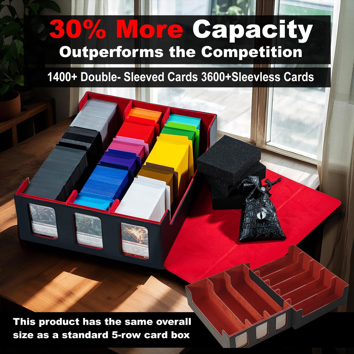 Scimi Extra Large Card Storage Box Holds 3600+ Cards Compatible with 12 Small Deck Boxes, Includes Cthulhu Dice Bag, 10 Colorful