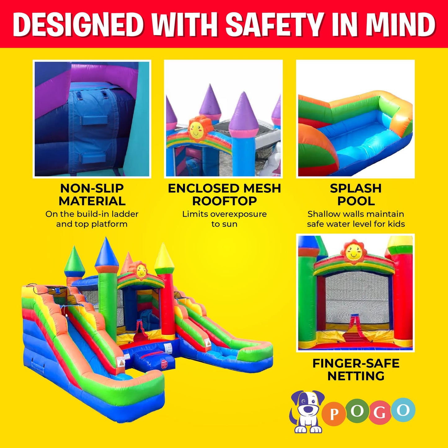 Inflatable Bounce House and Double Slide Combo Unit (Without Blower) - 16.5 x 15 x 11 Foot- Crossover Rainbow Castle Combo Bounc