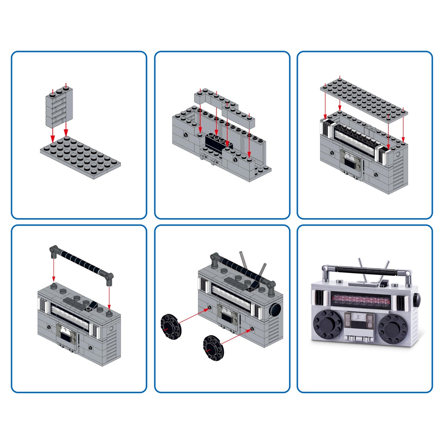 Max Build More Retro Building Bricks - Cassette Radio Model 83185D, 4.53" Plastic Set for Teens, Adults & Collectors
