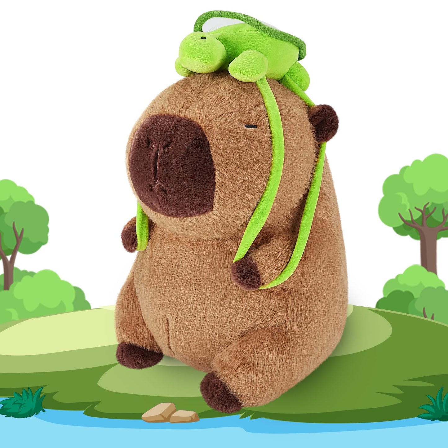 Achwishap Capybara Plush,Cute Plushies Capybara Stuffed Animal,Soft Capybara Plush Toys,Kawaii Plush Stuffed Toys With Turtle Backpack Plushies Gifts For Kids Adults Birthday(Capybara Turtle,14”)