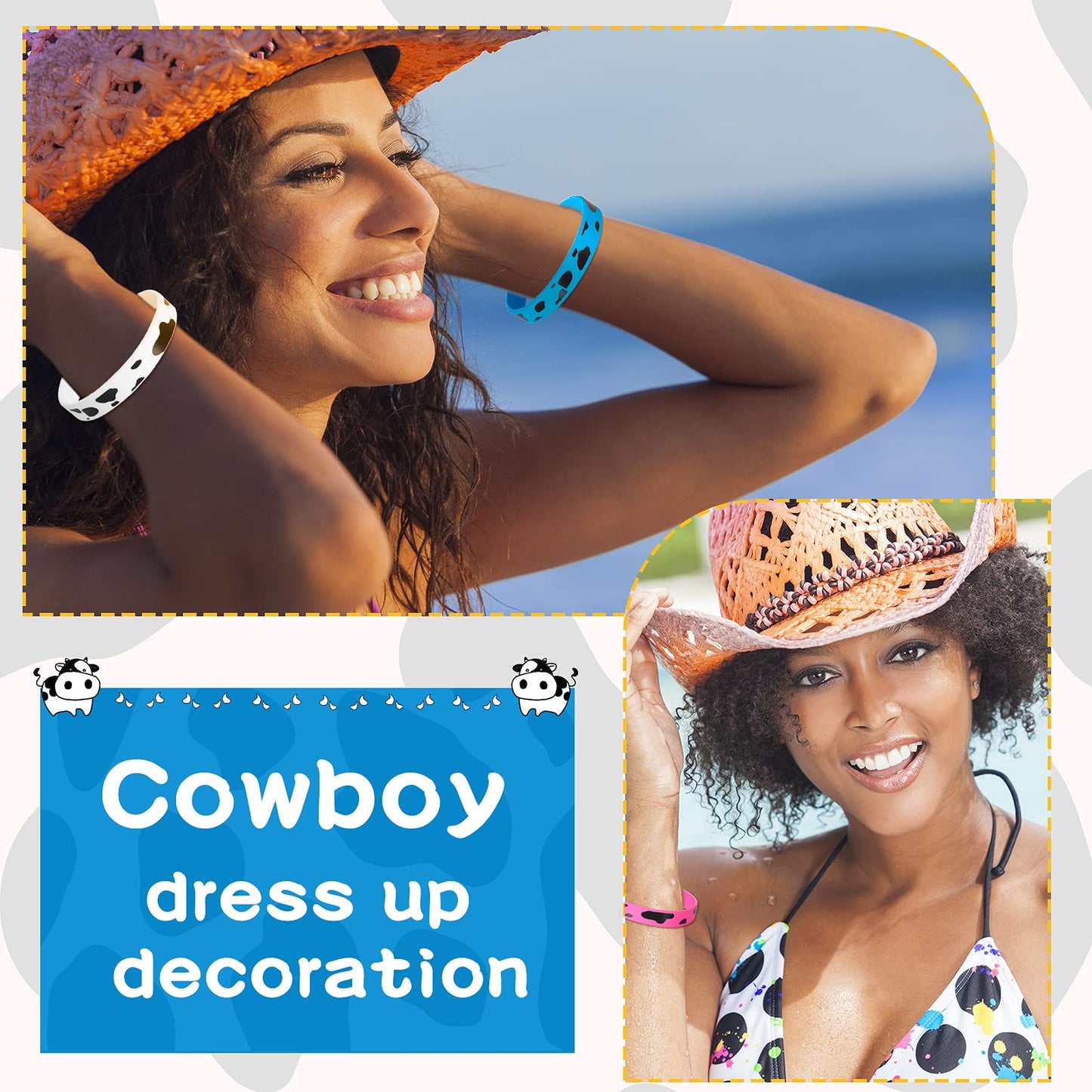 Zhanmai 36 Cow Print Rubber Bracelets Silicone Cow Print Bracelets Cute Cow Animal Print Wristband for Baby over 3 years old Sho