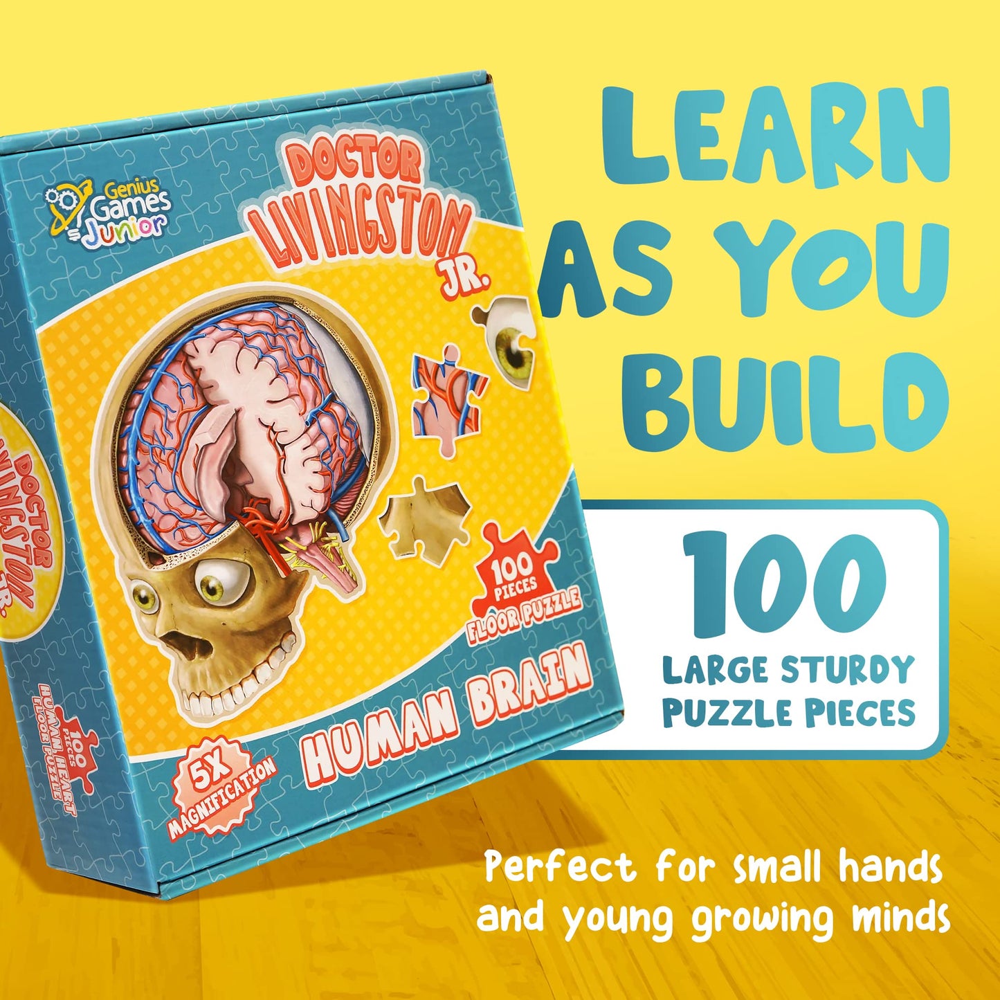 Human Brain Floor Puzzle - Doctor Livingston Jr Anatomy Model - 100 Piece Jigsaw Puzzle - Kids Puzzle And Stem Game About Brain - Medically Accurate Science Toys For Kids, Toddlers, Teens