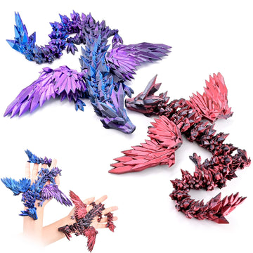 Locyfens 2 Pack 3D Printed Dragon With Wings Flying Dragon, Articulated 3D Dragon Toys, 3D Printed Crystal Wing Dragon Without D