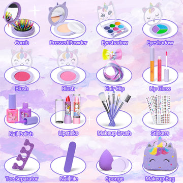 Kids Makeup Kit for Girl - Kids Washable Makeup Girls Toys with Unicorn Cosmetic Case, Real Girl Makeup Sets for Toddler Kid Chi