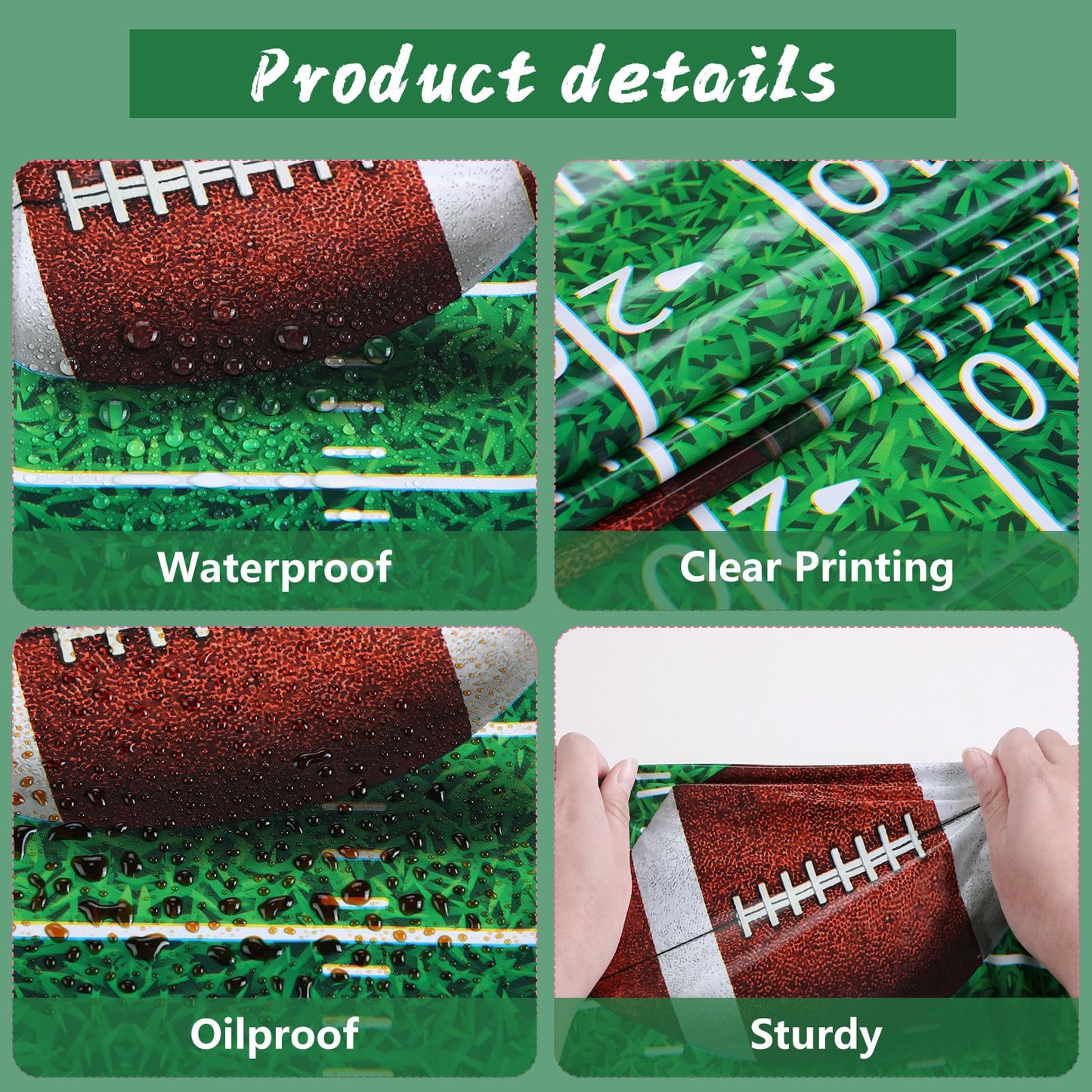 Kesfey 3 Packs Football Tablecloth 54 X 108 Inches Green Football Field Touchdown Tablecover Disposable Plastic Rugbyl Themed Bi