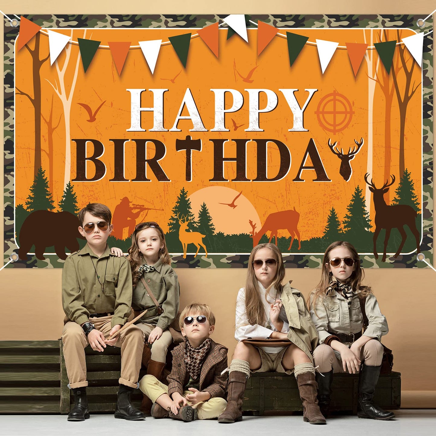 Hunting Birthday Banner Gone Hunting Party Supplies Backdrops Camo Camping Party Banner Decorations for Boys Men Birthday Decor