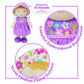 June Garden 12'' Soft Dolly Laura - Stuffed Soft Baby Doll Gift For 1 2 3 Year Old Girls - Purple Dress