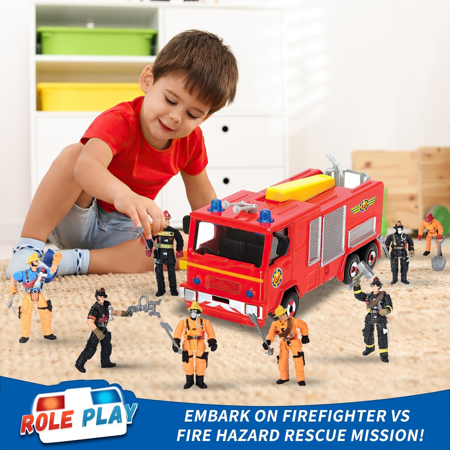 8 Pieces Firefighter Action Figures, Fireman Toys For 3 4 5 6 7+ Year Old Boys, 4-Inch Toy Figure & Playsets With Accessories, Ideal Gifts For Boys Girls Kids, Christmas Stocking Stuffers Party Favor