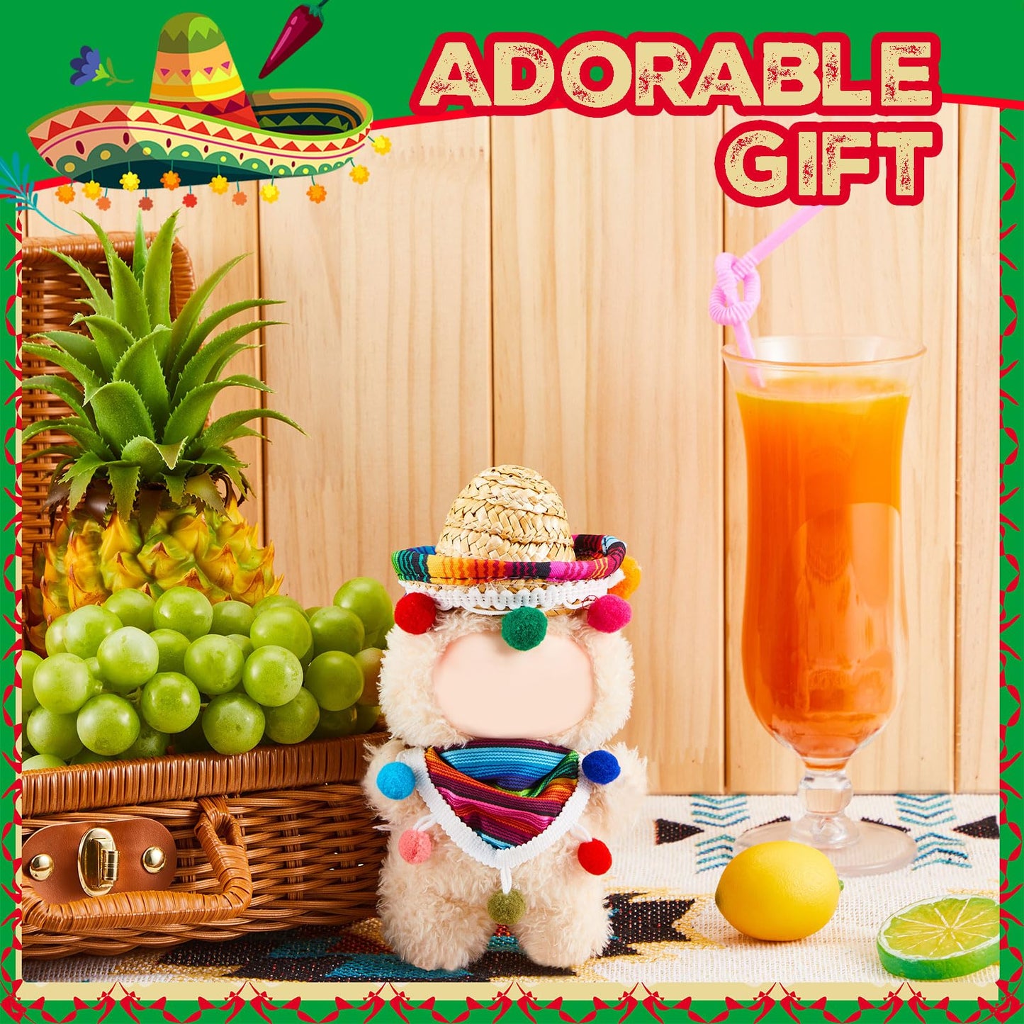 Shyyween 2 Pcs 17cm Doll Mexican Costume Accessories Mini Western Cowboy Mexican Hat with Bandana Scarf Outfit Set Accessories for Birthday Christmas Anniversary Collectors' Gift  Doll Not Included