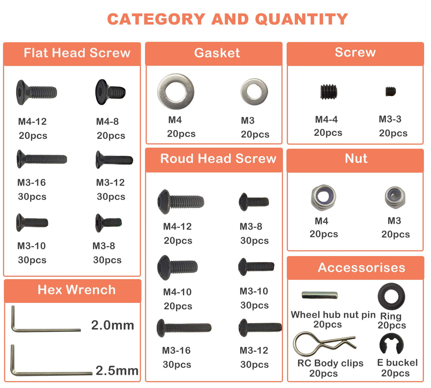 HOPLEX 522PCS RC Screws Kit Reapir Tool Box Set Hardware Fasteners RC Hobby Universal Spare Accessories for Traxxas Tamiya Axial
