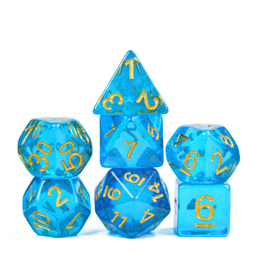UDIXI 7PCS DND Dice Set Filled with Aurora Powder, Blue D&D Dice for Dungeons and Dragons, Polyhedral Dice for RPG MTG and Other
