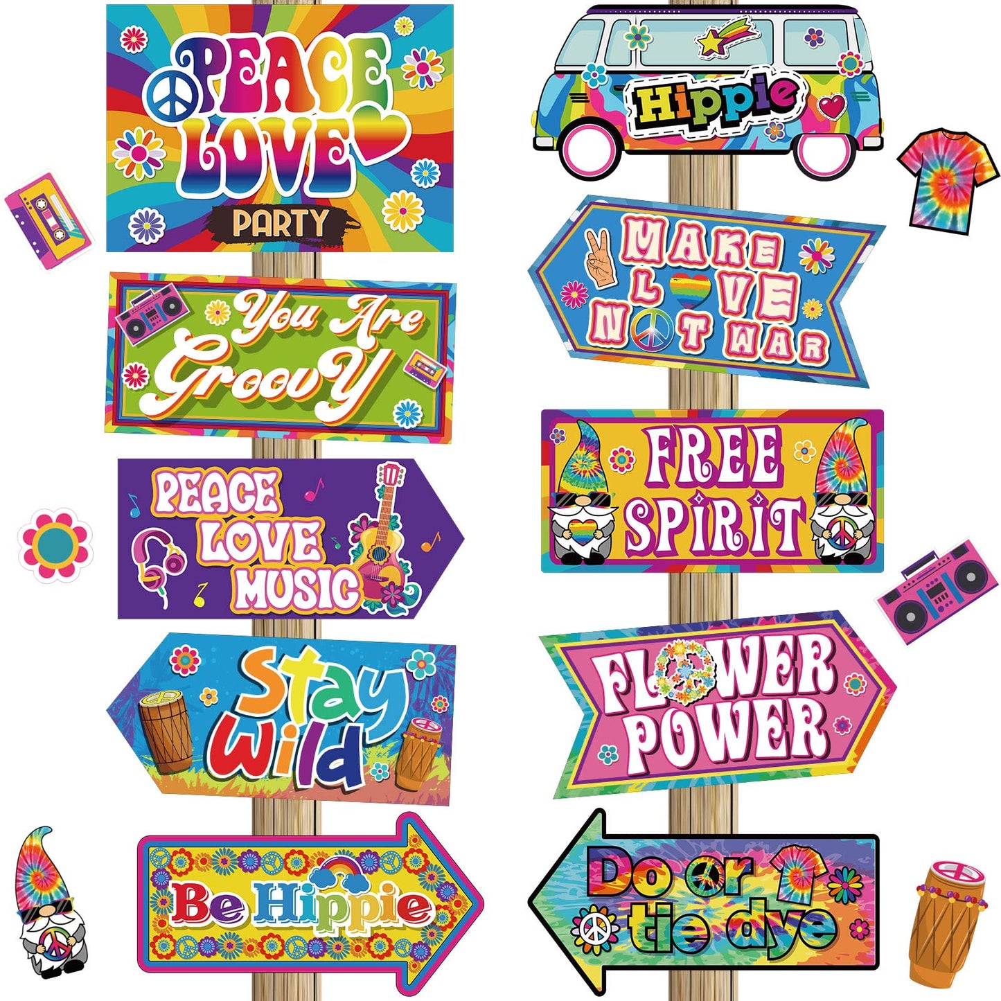 60s Party Decorations Hippie Party Decorations Groovy Party Decor 1960s Party Signs Peace Sign Wall Decor 60s Retro Signs Circ