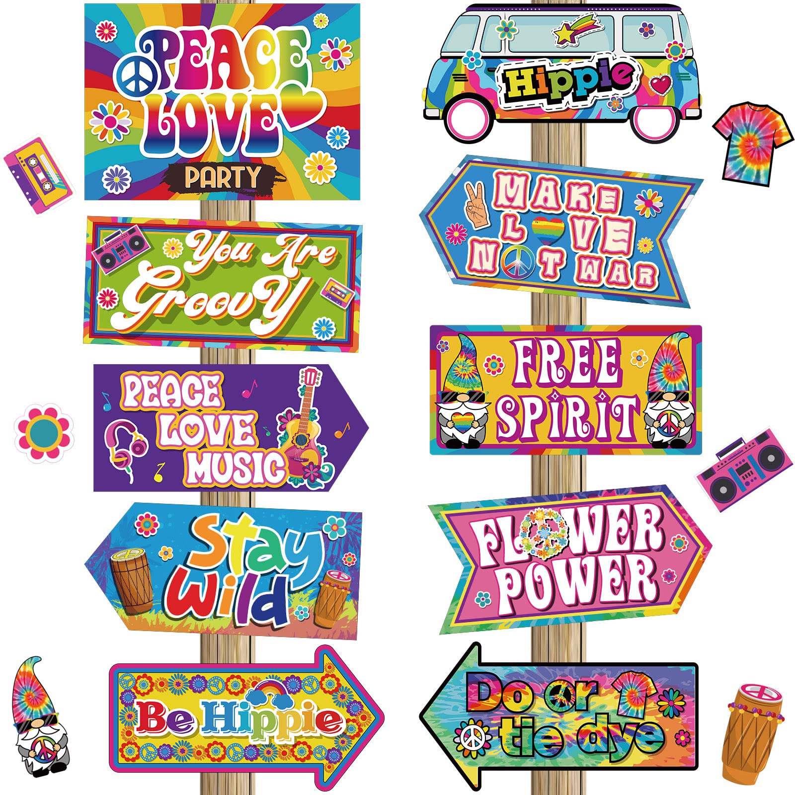 60s Party Decorations Hippie Party Decorations Groovy Party Decor 1960s Party Signs Peace Sign Wall Decor 60s Retro Signs Circ