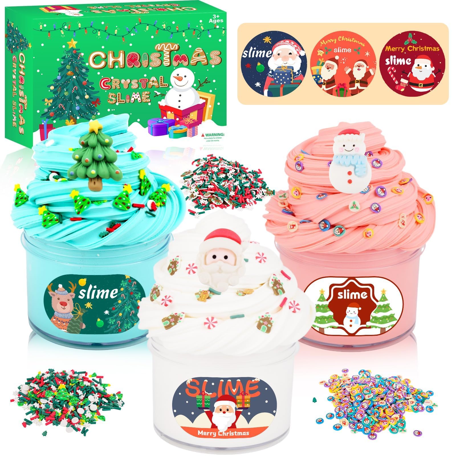 3 Pack Christmas Butter Slime Kit For Kids, Scented Slime With Santa Claus, Snowman, Christmas Tree Charm, Soft, Non-Sticky, Goo