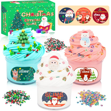 3 Pack Christmas Butter Slime Kit For Kids, Scented Slime With Santa Claus, Snowman, Christmas Tree Charm, Soft, Non-Sticky, Goo