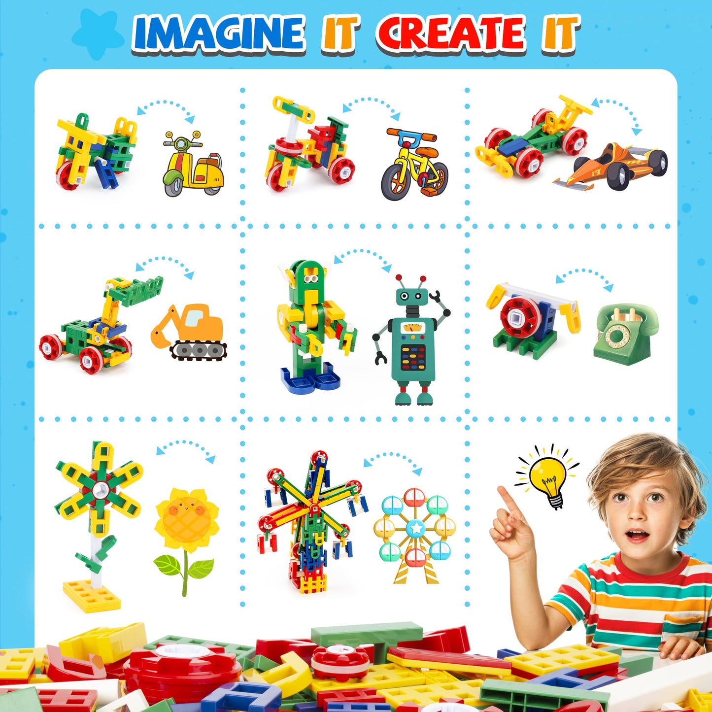 Cossy Stem Building Toys For Kids, Construction Building Blocks, Educational Toys For 3-5 4-8 5-7 6-8 Year Old, Creative Games,