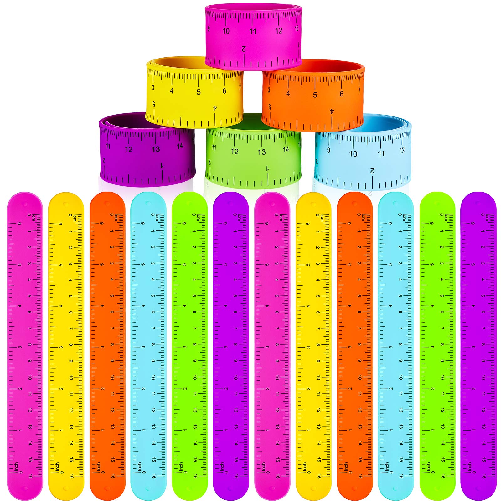 24 Pieces Ruler Slap Bracelets for Kids Wrist Slap Ruler Bracelet Colorful Wristband for Kids Classroom School Prize Party Favor