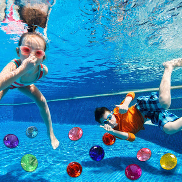 Hercugifts 2 Pack Diving Toys Colorful 6 Big Gems Sets With Treasure Pirate Box Summer Swimming Gem Pool Toys Treasures Gift Sets (Golden)