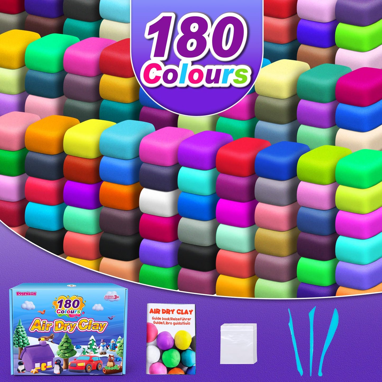ESSENSON Air Dry Clay 180 Colors, Modeling Clay for Kids, DIY Molding Magic Clay for with Tools, Toys Gifts for Age 3 4 5 6 7 8+