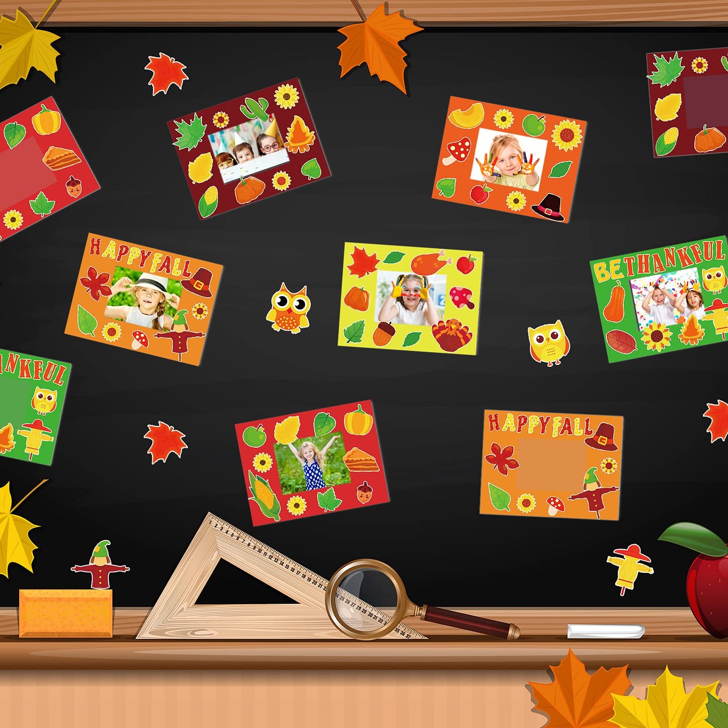 Chiazllta 30 Packs Fall Picture Frame Craft Kits For Kids, Thanksgiving Diy Pumpkin Maple Leaf Turkey Craft Autumn Holiday Art F
