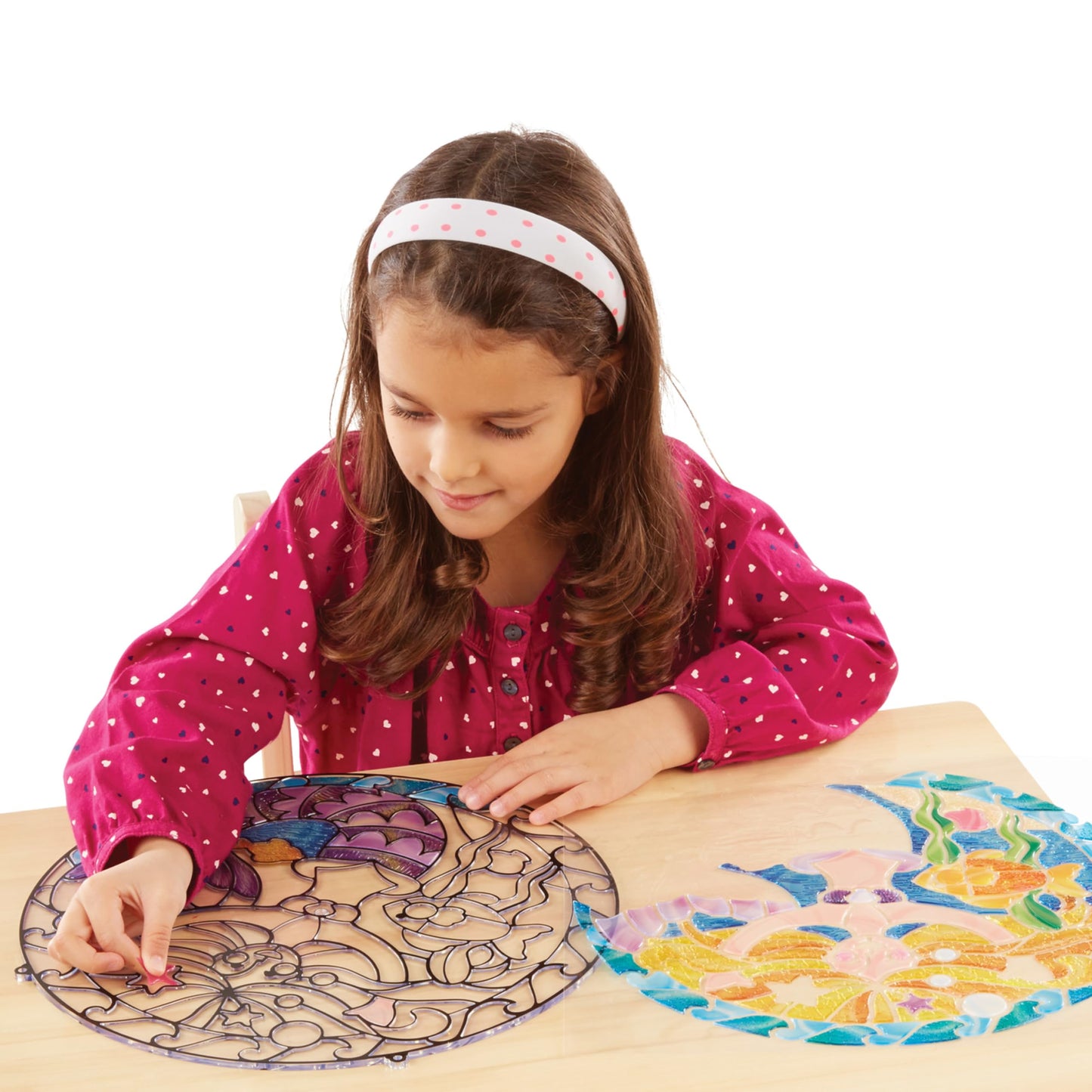 Melissa & Doug Stained Glass Craft Kit, Mermaids - 140+ Stickers, Multi-color, 14.5x13.5x0.6 inches, Ages 5+
