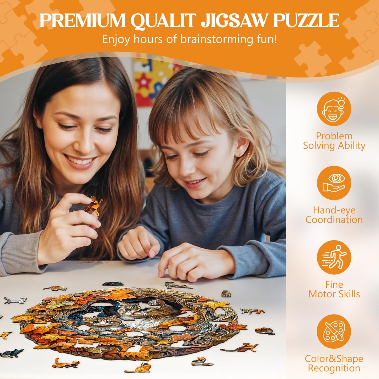 Wooden Puzzles for mature-themeds  Wooden Jigsaw Puzzles for mature-themeds Kids  3D Cat Mom Unique Shaped Wood Puzzles mature-themed  Creative Birthday Gifts for Friends Family Game (8.5 * 8.3in 100pcs)
