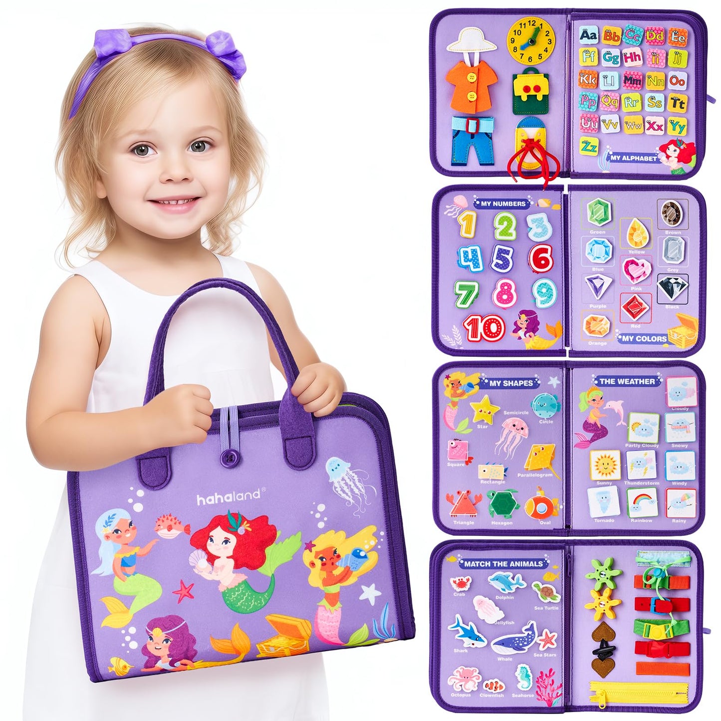 Hahaland Busy Board Montessori Toys - 3 Year Old Girl Gifts Bithday Gift Ideas - 7 In 1 Preschool Learning Activities - Christmas Toddler Stocking Stuffers Gifts