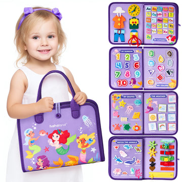 Hahaland Busy Board Montessori Toys - 3 Year Old Girl Gifts Bithday Gift Ideas - 7 In 1 Preschool Learning Activities - Christmas Toddler Stocking Stuffers Gifts